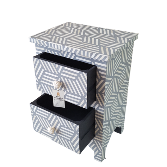 India Touch WDN Bone Inlay Bedside Table with 2 Drawers