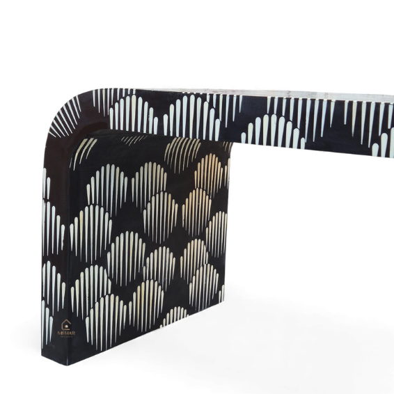 4 WDN BONE INLAY U COFFEE TABLE IN WHITE AND BLACK FINISH