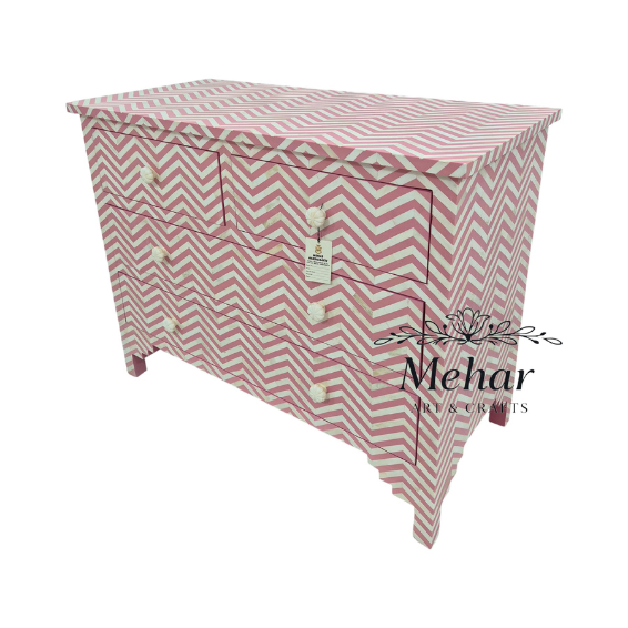 WDN BONE INLAY SIDEBOARD / CHEST  4 DRA IN WHITE & PINK FINISH