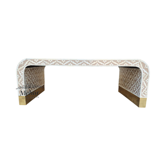WDN BONE INLAY U SHAPE COFFEE TABLE IN WHITE & BIEGE  FINISH