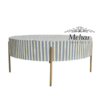 WDN BONE INLAY ROUND COFFEE TABLE WITH IRON LEGS (STRIPPED PATTERN)