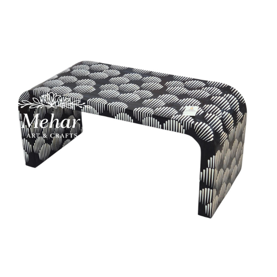 WDN BONE INLAY U COFFEE TABLE IN WHITE AND BLACK FINISH