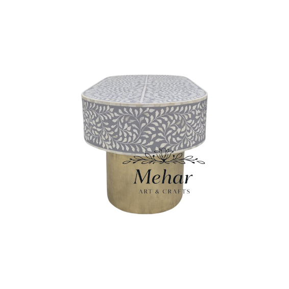 WDN BONE INLAY COFFEE TABLE IN OVAL SHAPE IN GREY WHITE FINISH