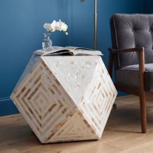 WDN MOTHER OF PEARL INLAY DIAMOND SHAPED STOOL/ SIDE TABLE