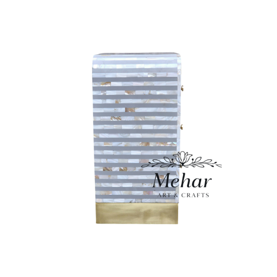 WDN MOP Inlay Bedside Table with 3 Drawers