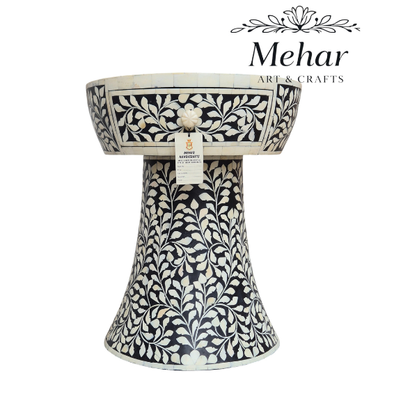 WDN Floral Bone Inlay Bedside Table (1 Drawer)