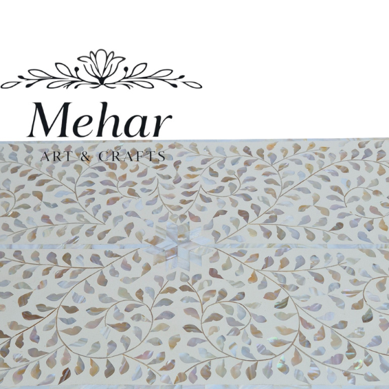 WDN FLORAL MOP INLAY U SHAPE COFFEE TABLE IN WHITE FINISH