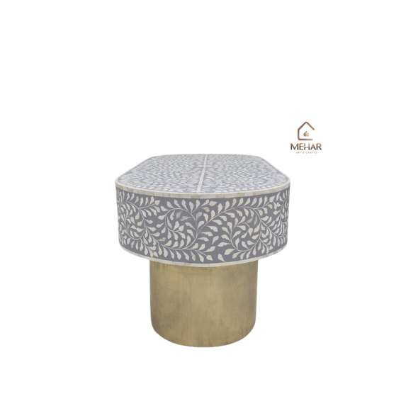 7 WDN BONE INLAY COFFEE TABLE IN OVAL SHAPE IN GREY WHITE FINISH