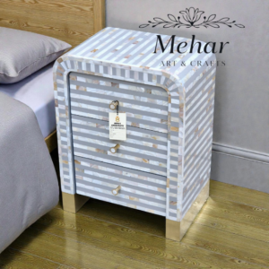 WDN MOP Inlay Bedside Table with 3 Drawers