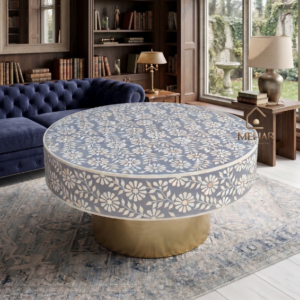 WDN BONE INLAY FLORAL COFFEE TABLE IN WHITE & GREY FINISH