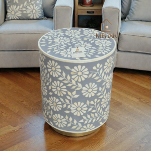 WDN FLORAL BONE INLAY SIDE TABLE IN GREY FINISH