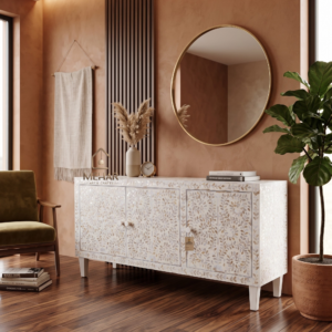WDN FLORAL MOTHER OF PEARL INLAY SIDEBOARD 3 DOOR