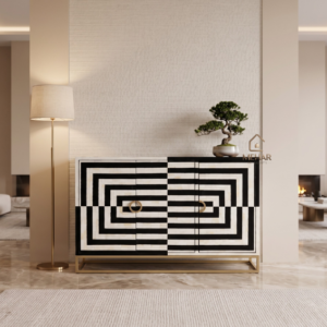 WDN BONE INLAY  SIDEBOARD / CABINET 3 DOOR WITH METAL BASE