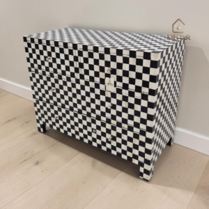 WDN BONE INLAY CHEST OF DRAWERS IN BLACK & WHITE FINISH