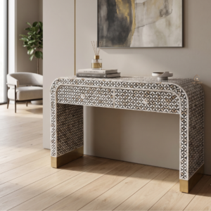 Untitled design (2) WDN MOTHER OF PEARL INLAY U CONSOLE TABLE 2 DRAWER