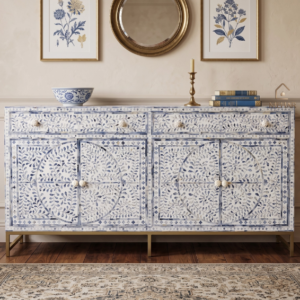 WDN COLORED BONE INLAY FLORAL SIDEBOARD 2 DRAWER 4 DOOR