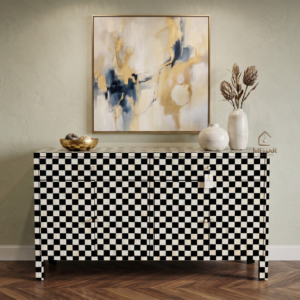 WDN BONE INLAY SIDEBOARD 2 DRAWER 4 DOOR IN BLACK AND WHITE FINISH