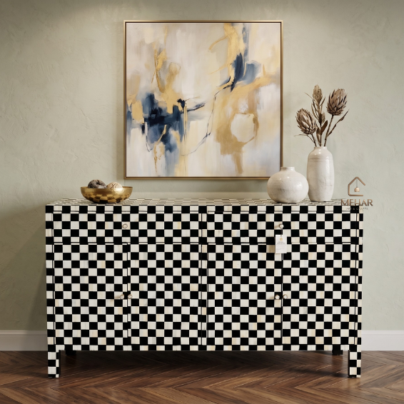 Untitled design (22) WDN BONE INLAY SIDEBOARD 2 DRAWER 4 DOOR IN BLACK AND WHITE FINISH