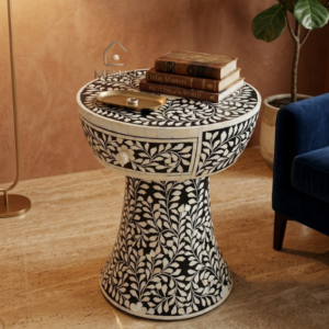 WDN Floral Bone Inlay Bedside Table (1 Drawer)