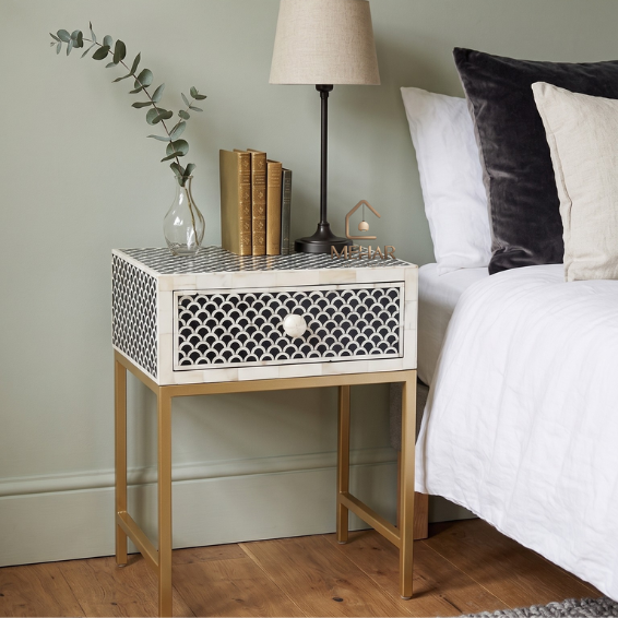 Untitled design (29) WDN Bone Inlay Bedside Table with Iron Base (1 Drawer)
