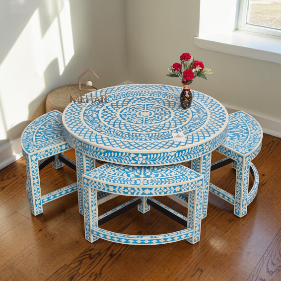 Untitled design (3) WDN BONE INLAY FLORAL COFFEE TABLE WITH MATCHING STOOL (SET OF 5)
