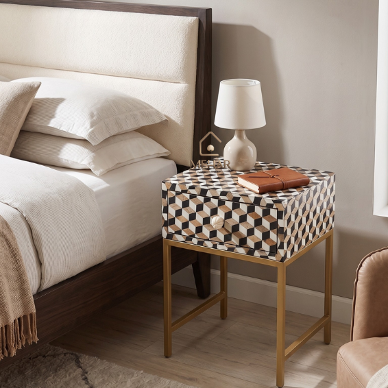 Untitled design (32) WDN Resin Inlay Bedside Table with Iron Base (1 Drawer)