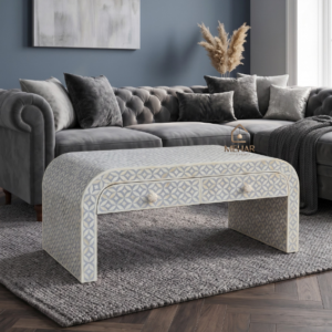 WDN BONE INLAY U COFFEE TABLE WITH 2 DRAWER