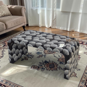 WDN BONE INLAY U COFFEE TABLE IN WHITE AND BLACK FINISH
