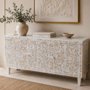 WDN FLORAL MOTHER OF PEARL INLAY SIDEBOARD 3 DOOR