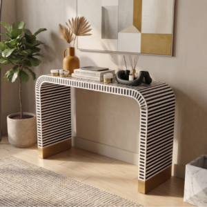 WDN MOP INLAY U SHAPE CONSOLE TABLE (STRIPED DESIGN)