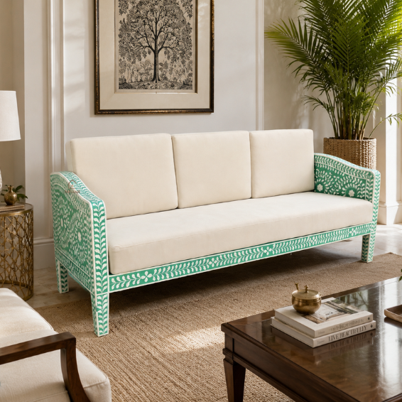 WDN FLORAL BONE INLAY 3 SEATER SOFA