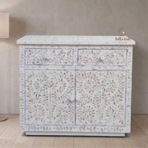 WDN FLORAL  MOP INLAY CHEST OF DRAWER WITH 2 DRAWER 2 DOOR