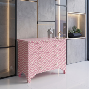 WDN BONE INLAY SIDEBOARD / CHEST  4 DRA IN WHITE & PINK FINISH