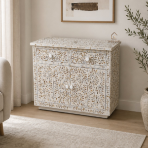 WDN FLORAL MOTHER OF PEARL INLAY CHEST OF DRAWER WITH 2 DRAWER 2 DOOR