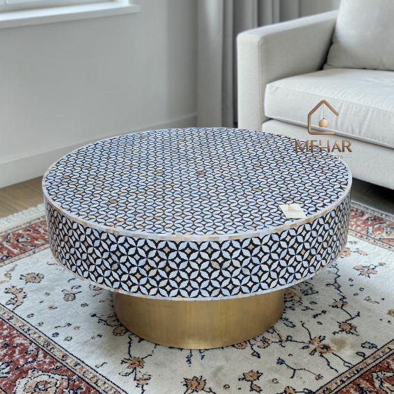 WDN MOTHER OF PEARL INLAY COFFEE TABLE IN BLACK FINISH