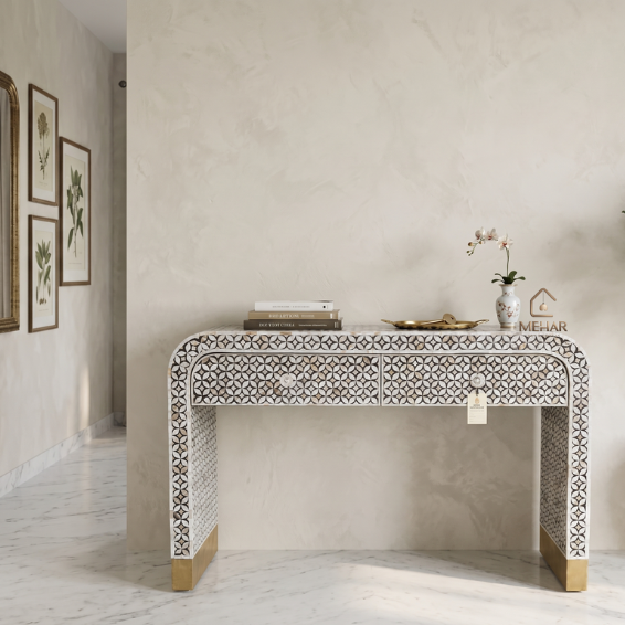 Untitled design (6) WDN MOTHER OF PEARL INLAY U CONSOLE TABLE 2 DRAWER