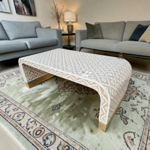WDN BONE INLAY U SHAPE COFFEE TABLE IN WHITE & BIEGE  FINISH