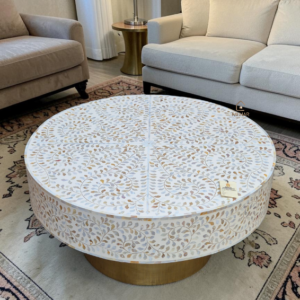 Untitled design (7) HANDCRAFTED WHITE MOTHER OF PEARL INLAY FLORAL COFFEE TABLE | ROUND CENTER TABLE