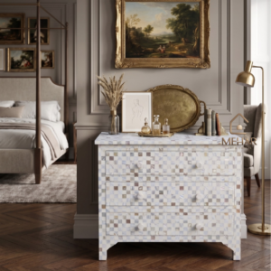 WDN MOP INLAY CHEST OF DRAWER WITH 3 DRAWER IN WHITE FINISH