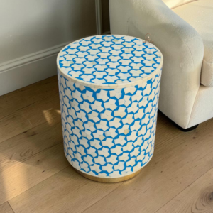 WDN BONE INLAY SIDE TABLE IN SKY BLUE FINISH