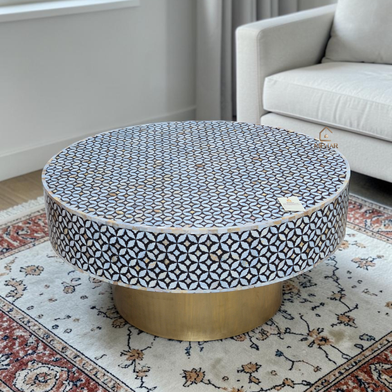 WDN MOTHER OF PEARL INLAY COFFEE TABLE IN BLACK FINISH