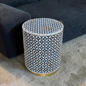 WDN MOTHER OF PEARL INLAY SIDE TABLE IN BLACK FINISH