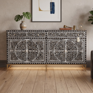 WDN MOTHER OF PEARL INLAY FLORAL SIDEBOARD 2 DRAWER 4 DOOR