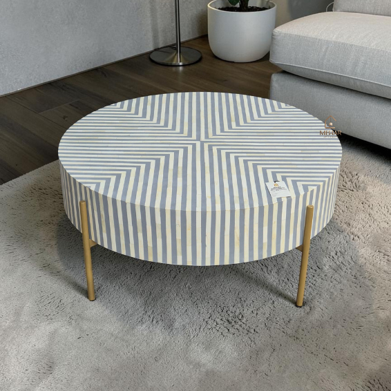 Untitled design (9) WDN BONE INLAY ROUND COFFEE TABLE WITH METAL LEGS (STRIPPED PATTERN)