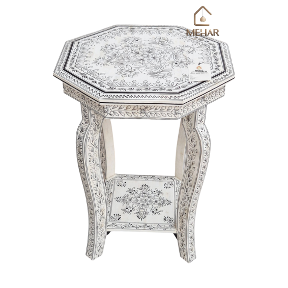 WDN BONE INLAY HAND PAINTED STOOL