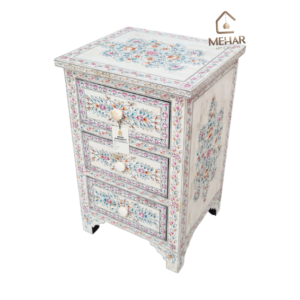 1 WDN BONE INLAY HAND PAINTED BEDSIDE 3 DRAWER