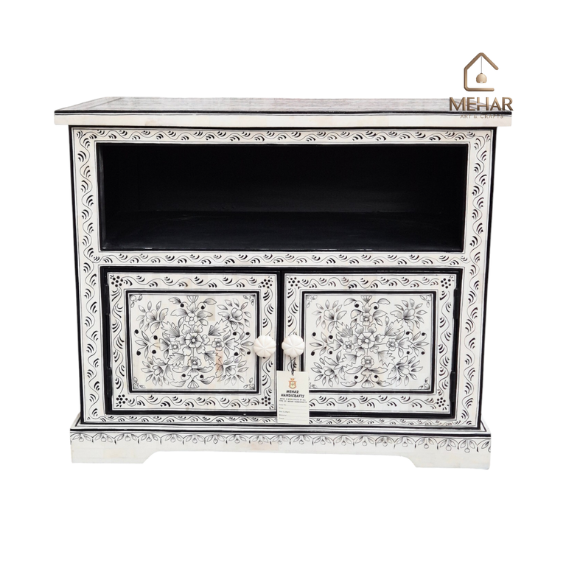 1 WDN BONE INLAY HAND PAINTED TV UNIT CABINET