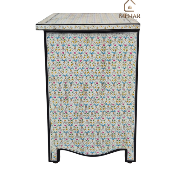 WDN BONE INLAY HAND PAINTED CABINET 4 DRAWER