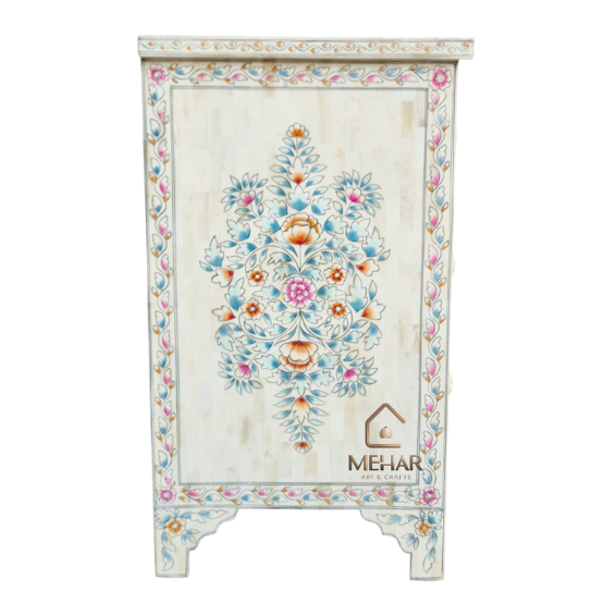 WDN BONE INLAY HAND PAINTED BEDSIDE 3 DRAWER