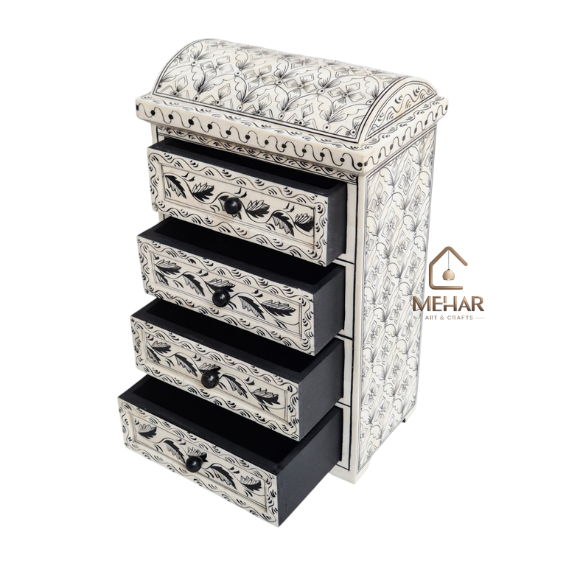 5 WDN BONE INLAY HAND PAINTED SMALL CHEST OF DRAWER WITH 4 DRAWER